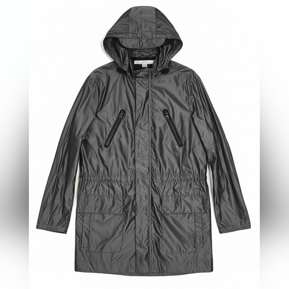 Kenneth Cole hooded lightweight long jacket in dark silver. Men's Sm. EUC - Picture 2 of 13
